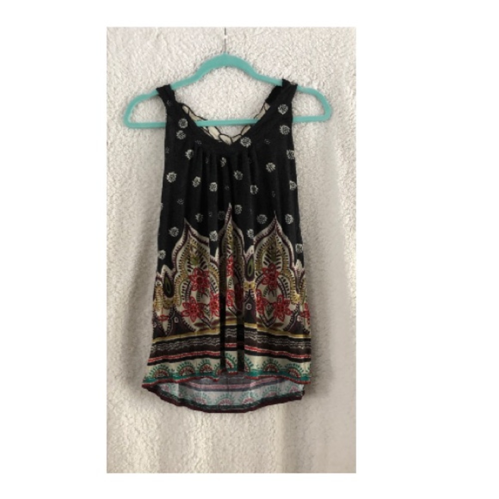 Patterned Black Racer-Back Tank